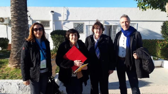The project’s cooperation partners Stephan Prochazka and Dominique Caubet with Henriette Walter and Farah Zaiem in the campus of Manouba-University